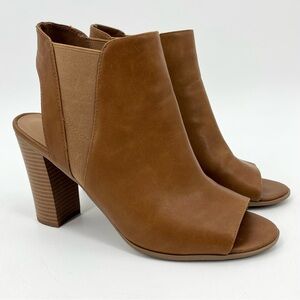 Call It Spring Light Brown Vegan Open-Toe Block Heel Chelsea Ankle Booties SZ 10